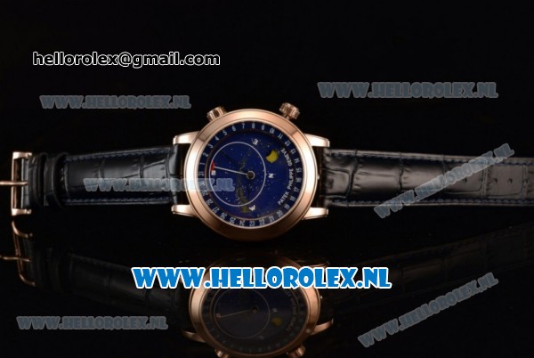 Patek Philippe Grand Complication Sky Moon Celestial Compass Miyota 9015 Automatic Rose Gold Case with Blue Dial and Blue Genuine Leather Strap (GF) - Click Image to Close
